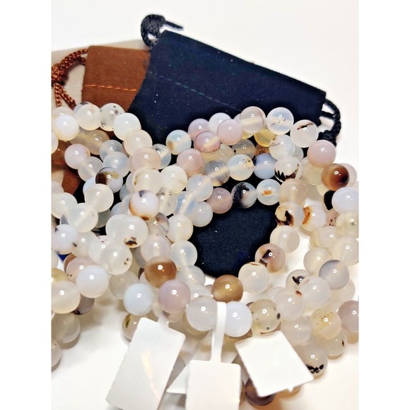 White Agate Stretch Bracelet 8mm round natural stone includes felt pouch-B815 - Picture 7 of 12